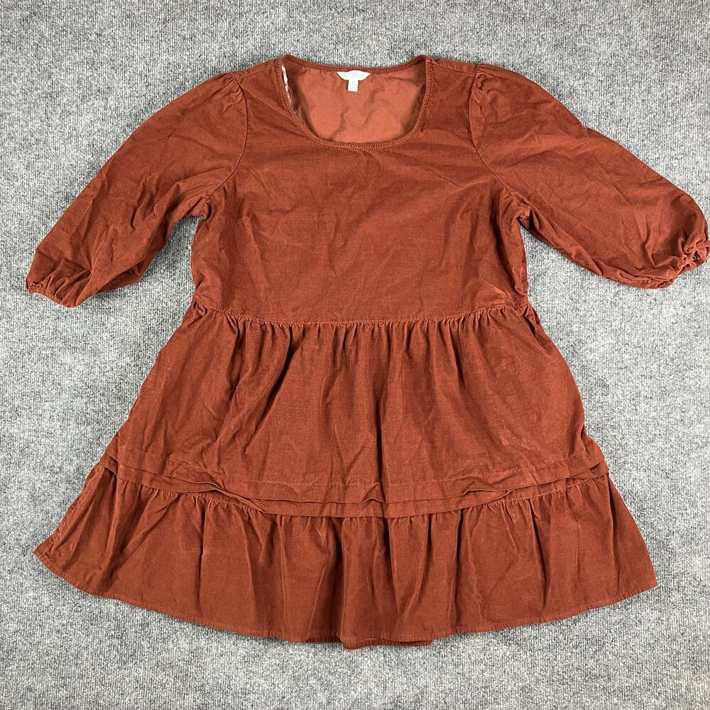 Rust Babydoll Dress Women Size XL Cotton Peasant Tiered Casual Boho Cottage Core